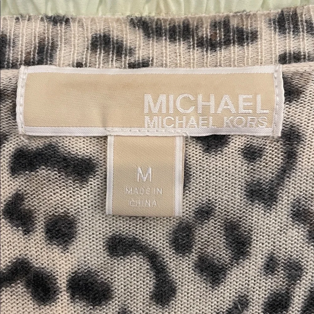 MICHAEL KORS ANIMAL PRINT LONG SLEEVE LONG CARDIGAN WITH LOGO ZIPS & BUTTONS M